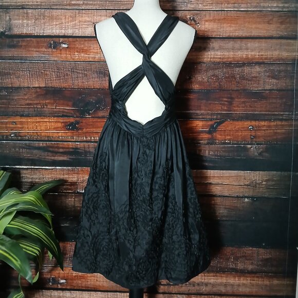 Davids Bridal Dress 10 Black Formal Halter Cross Back Full Embellished - Picture 4 of 10